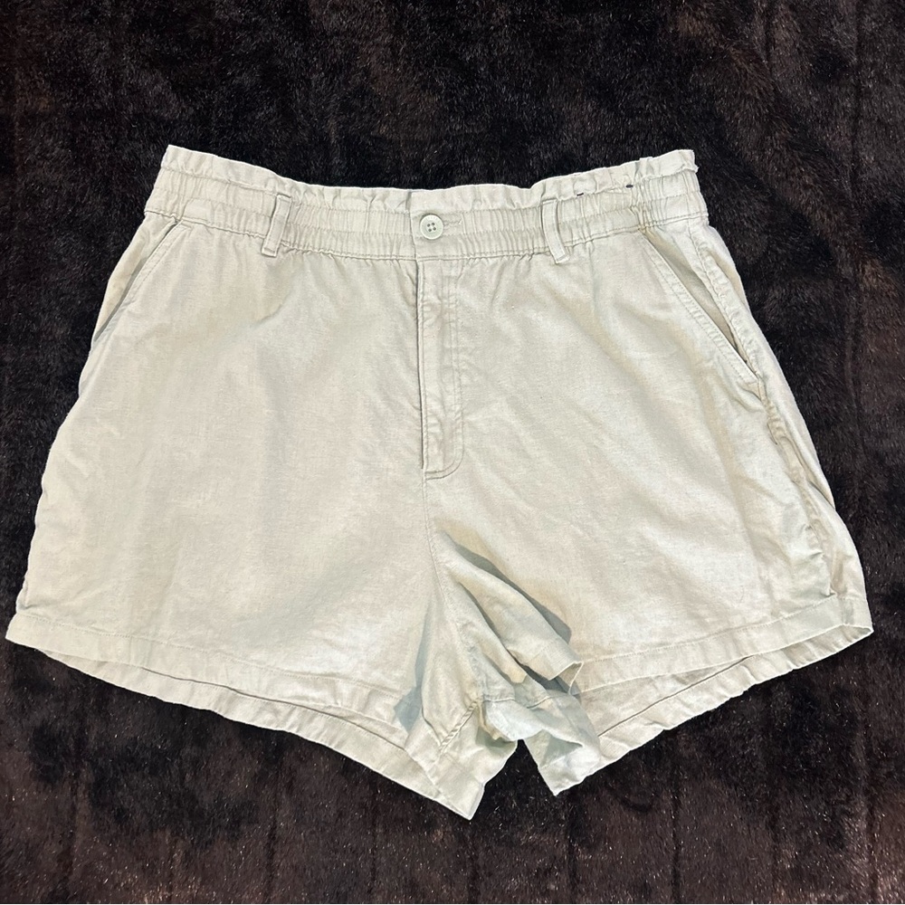 🩳 Hollister Sage Green High-Rise Linen Blend Shorts Size XL | Elastic Waist
